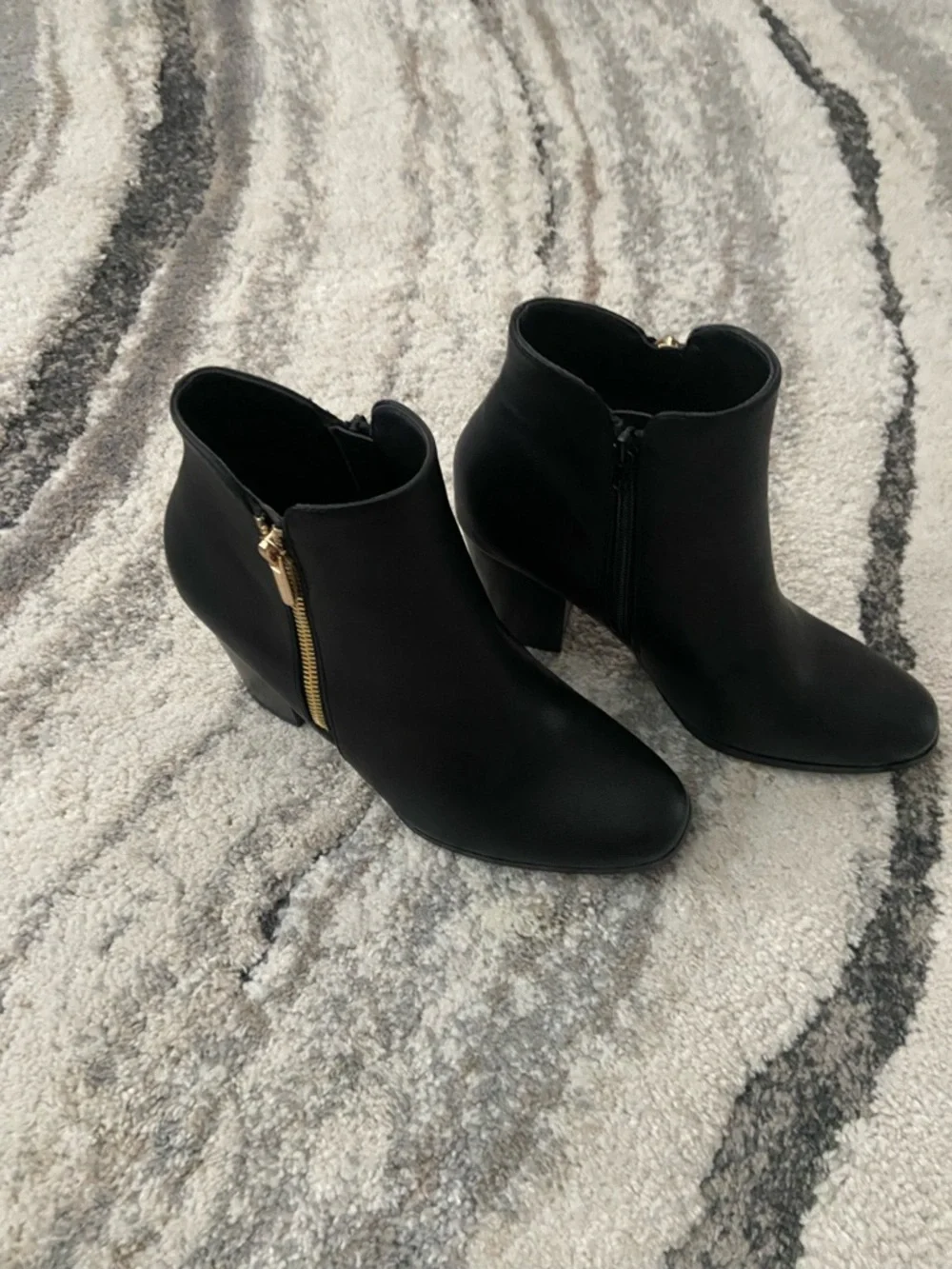 Classic Black Ankle Booties with Gold Zip Accent - Picture 3 of 12